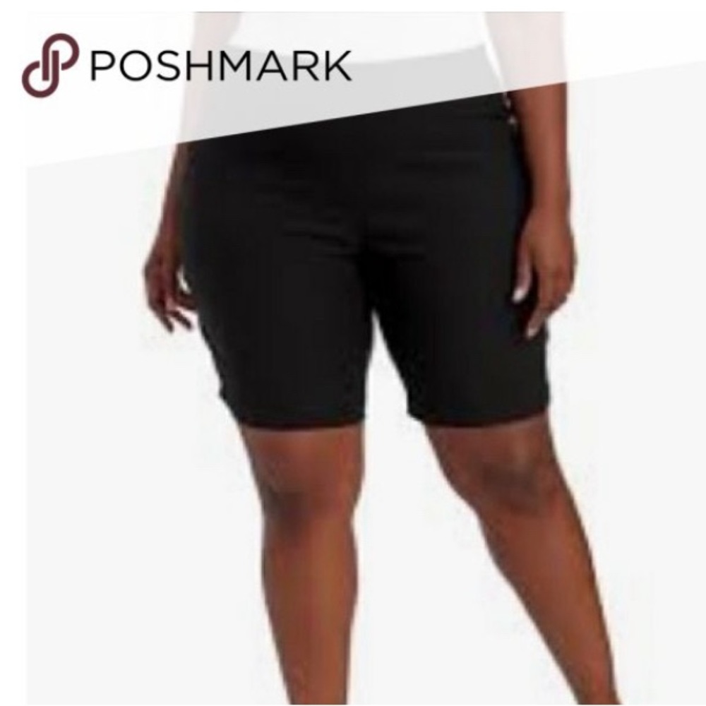 ATTYRE SAMANTHA BLACK STRETCH BERMUDA SHORT FAUX POCKETS 22W